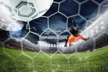 simsearch:400-09032434,k - Football scene with competing football players at the stadium. 3D Rendering Stockbilder - Microstock & Abonnement, Bildnummer: 400-09273758