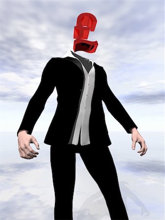 A conceptual image 3D British pound sign that has replaced a businessman's head. Photographie de stock - Aubaine LD & Abonnement, Code: 400-03907855