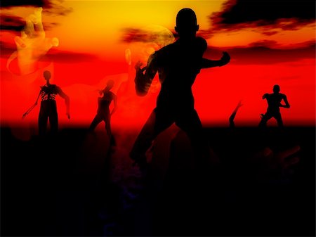 A set of zombies emerging from the ground with a atmospheric background. Stockbilder - Microstock & Abonnement, Bildnummer: 400-03908505