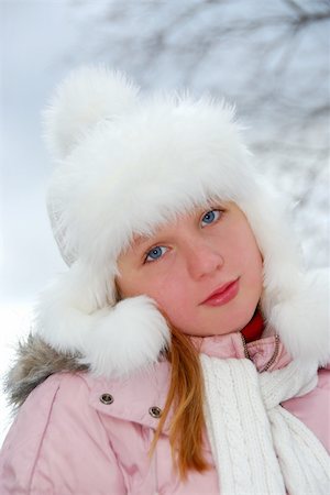 furry preteen - Portrait of young girl wearing white winter hat outside Stock Photo - Budget Royalty-Free & Subscription, Code: 400-03908645