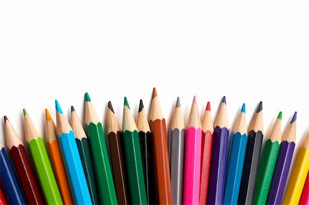 simsearch:670-06451334,k - Assortment of coloured pencils with shadow on white background Stock Photo - Budget Royalty-Free & Subscription, Code: 400-03908984