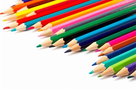 simsearch:614-02048772,k - Assortment of coloured pencils with shadow on white background Foto de stock - Super Valor sin royalties y Suscripción, Código: 400-03908983