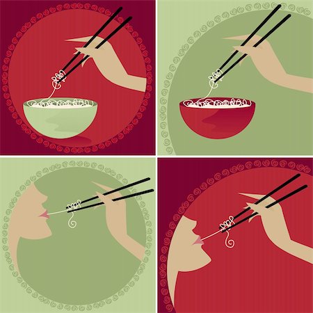 simsearch:400-05297094,k - Rice noodle bowls and chopsticks -- Woman enjoying noodles on chopsticks  *mmmmm... yummy* Fotografie stock - Microstock e Abbonamento, Codice: 400-03909326