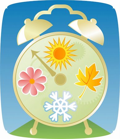 four seasons color - Old-style bell alarm clock representing the four seasons - summer, winter, fall and spring Stock Photo - Budget Royalty-Free & Subscription, Code: 400-03909344