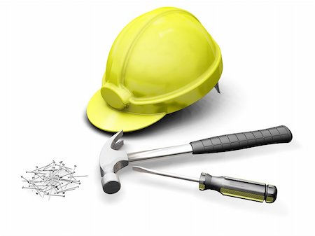 simsearch:640-02950998,k - 3D render of hard hat and tools Stock Photo - Budget Royalty-Free & Subscription, Code: 400-03909631
