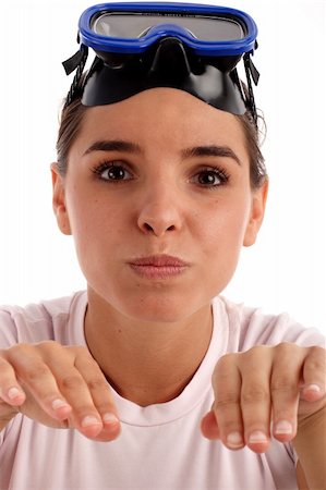 simulation - Stock photo of a young woman making funny face, funny snorkeling Stock Photo - Budget Royalty-Free & Subscription, Code: 400-03909829