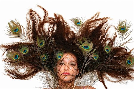 simsearch:400-04073578,k - Girl wearing makeup made of rhinestone flowers with peacock feathers in her hair Foto de stock - Super Valor sin royalties y Suscripción, Código: 400-03914121