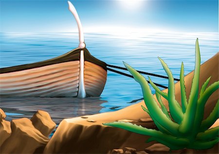 drawings and artwork of beaches - Fishing boat - Highly detailed cartoon background 15 - illustration Foto de stock - Super Valor sin royalties y Suscripción, Código: 400-03914151