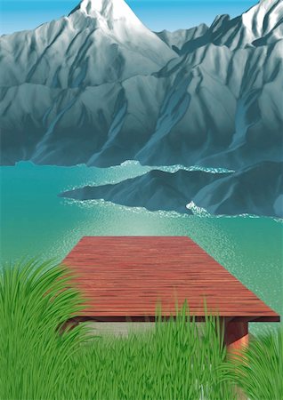 simsearch:400-03914557,k - Mountain lake - Highly detailed cartoon background 35 - illustration Stock Photo - Budget Royalty-Free & Subscription, Code: 400-03914181