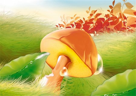 simsearch:400-03914557,k - Mushroom & water drops - Highly detailed cartoon background 39 - illustration Stock Photo - Budget Royalty-Free & Subscription, Code: 400-03914183