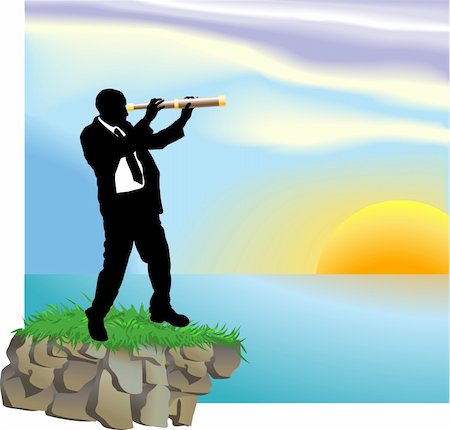 simsearch:400-03910203,k - Conceptual piece. A business man looking through a telescope at new horizons. Foto de stock - Super Valor sin royalties y Suscripción, Código: 400-03914287