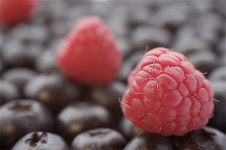 Colorfull raspberries on top of dar blueberries Foto de stock - Super Valor sin royalties y Suscripción, Código: 400-03914855