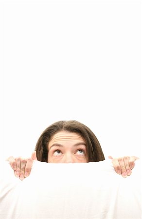 woman hiding behind a white screen Stock Photo - Budget Royalty-Free & Subscription, Code: 400-03915480