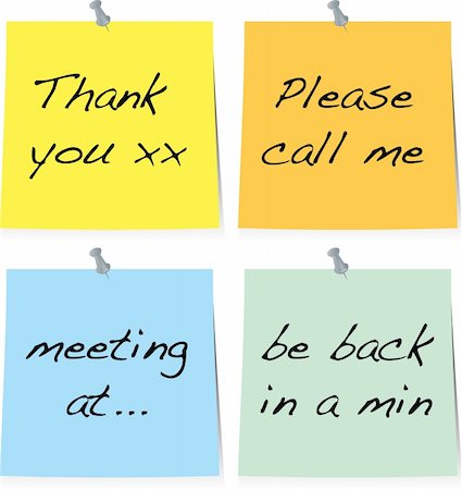 A illustrated collection of four sticky notes with text remarks Photographie de stock - Aubaine LD & Abonnement, Code: 400-03915892