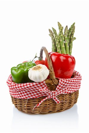 simsearch:400-05065763,k - Basket of fresh vegetables reflected on white background Stockbilder - Microstock & Abonnement, Bildnummer: 400-03916551