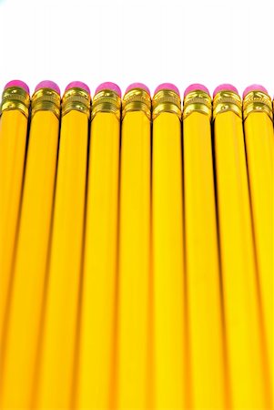 simsearch:622-06163998,k - a row of yellow pencils with eraser, isolated over white Stock Photo - Budget Royalty-Free & Subscription, Code: 400-03916666