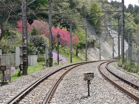 simsearch:400-03977018,k - empty railway road scene in springtime in Japanese mountains Stock Photo - Budget Royalty-Free & Subscription, Code: 400-03917010