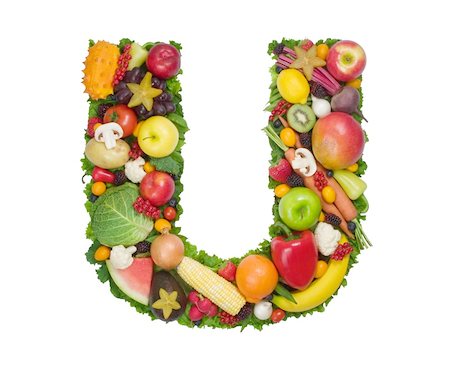 simsearch:649-06113120,k - Letter made of fresh fruits and vegetables isolated on white Stock Photo - Budget Royalty-Free & Subscription, Code: 400-03917136