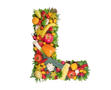 simsearch:400-04688188,k - Letter made of fresh fruits and vegetables isolated on white Foto de stock - Super Valor sin royalties y Suscripción, Código: 400-03917132