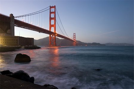 Golden Gate at dusk with reflection Stock Photo - Budget Royalty-Free & Subscription, Code: 400-03917261