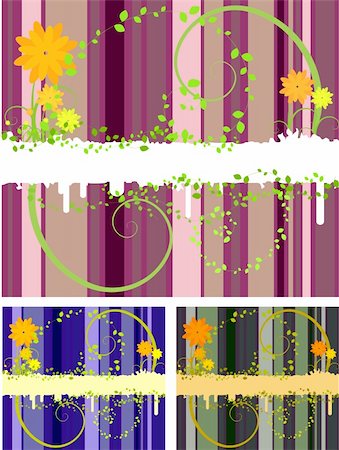 fall floral backgrounds - Vector - Bright and colorful stripes with floral grunge in 3 different color combos. Stock Photo - Budget Royalty-Free & Subscription, Code: 400-03917612