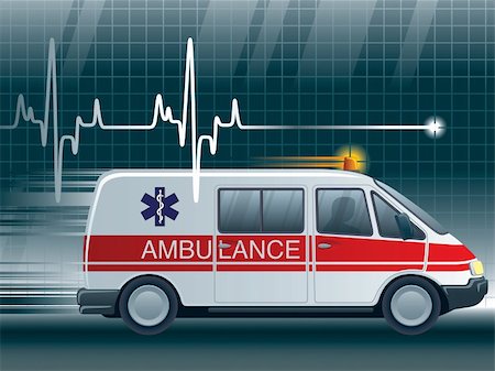 simsearch:400-05288227,k - A lifeline in an electrocardiogram and an ambulance Stock Photo - Budget Royalty-Free & Subscription, Code: 400-03917668