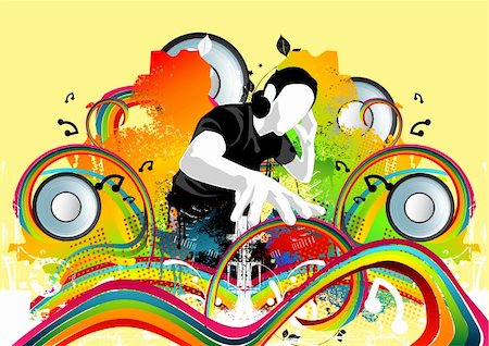 simsearch:400-04443834,k - A DJ and many other musical elements make up this art work. Fotografie stock - Microstock e Abbonamento, Codice: 400-03918680