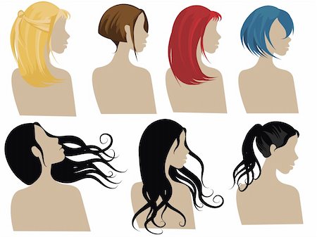 illustration of female hair styles with different colors Photographie de stock - Aubaine LD & Abonnement, Code: 400-03918762