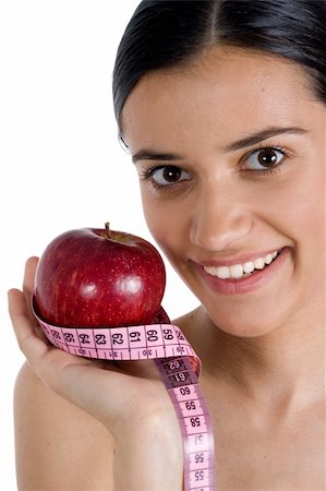 physical fit food - girl, apple and measuring tape Stock Photo - Budget Royalty-Free & Subscription, Code: 400-03919040