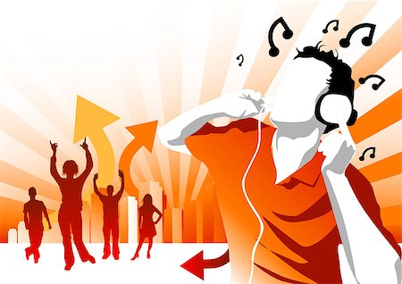 man with headphones and people dancing. Stock Photo - Budget Royalty-Free & Subscription, Code: 400-03910140