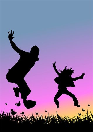 A couple jumping in a field Stock Photo - Budget Royalty-Free & Subscription, Code: 400-03910141