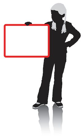 simsearch:6109-06007153,k - Silhouette schoolgirl holding a blank poster. Ready for signage, branding and advertising. Colours of all clothes easily changed. Foto de stock - Super Valor sin royalties y Suscripción, Código: 400-03910895