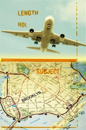 Mix of 35 mm film strip, photo of a plane and map of Brooklyn NY. Stock Photo - Budget Royalty-Free & Subscription, Code: 400-03911159