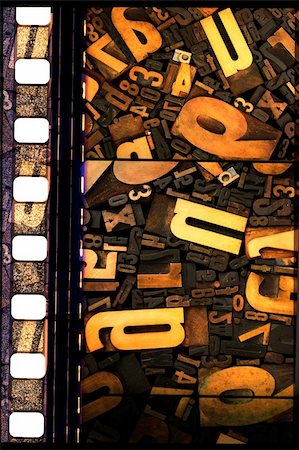 Collage of old letterpress letters and numbers and piece of 35 mm film. Stock Photo - Budget Royalty-Free & Subscription, Code: 400-03911163