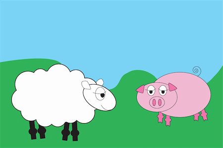 food drawings - Cartoon sheep and pig in a field Stock Photo - Budget Royalty-Free & Subscription, Code: 400-03911286