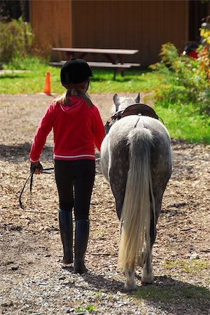 Young girl leading her pony back to the stable Foto de stock - Super Valor sin royalties y Suscripción, Código: 400-03911473