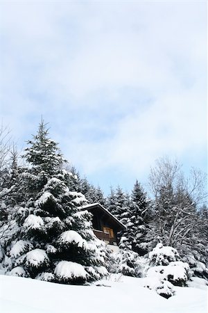 Winter home with tree in snow. Photographie de stock - Aubaine LD & Abonnement, Code: 400-03912422