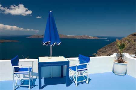 Beautiful view from balcony on the Santorini volcano Stock Photo - Budget Royalty-Free & Subscription, Code: 400-03912466