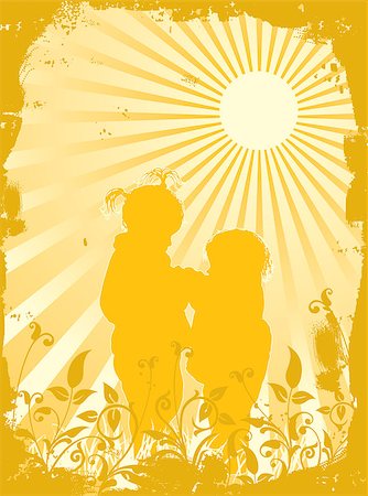 simsearch:400-03915748,k - Silhouettes of children in beams of the sun, vector illustration Fotografie stock - Microstock e Abbonamento, Codice: 400-03912486