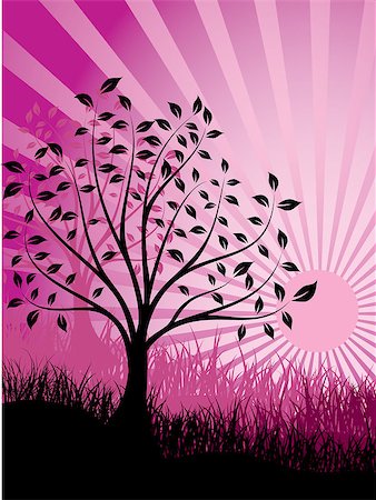 simsearch:400-03915748,k - Sunset and tree,  vector illustration Fotografie stock - Microstock e Abbonamento, Codice: 400-03912488