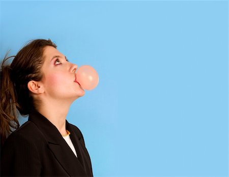 funny pictures people chewing gum - girl looking up while bowling in a sticky gum Stock Photo - Budget Royalty-Free & Subscription, Code: 400-03912731