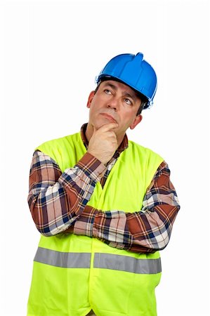 simsearch:400-03916433,k - Construction worker with green safety vest thinking, over a white background Foto de stock - Super Valor sin royalties y Suscripción, Código: 400-03913182