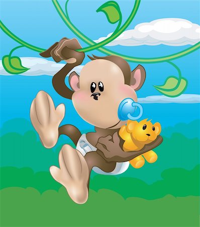 A cute baby monkey swinging through the trees Stock Photo - Budget Royalty-Free & Subscription, Code: 400-03913296