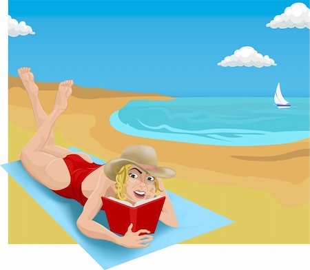 A woman sunbathing and reading on a beach. Stock Photo - Budget Royalty-Free & Subscription, Code: 400-03913308