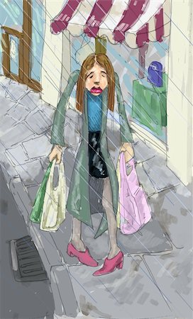 simsearch:700-00090323,k - A woman looking fedup shopping in the rain. Stock Photo - Budget Royalty-Free & Subscription, Code: 400-03913325