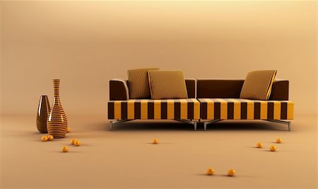 simsearch:845-04826560,k - 3d rendering scene with stylish striped couch Fotografie stock - Microstock e Abbonamento, Codice: 400-03913876
