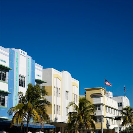 Palm trees and buildings in art deco district of Miami, Florida, USA. Stock Photo - Budget Royalty-Free & Subscription, Code: 400-03924087