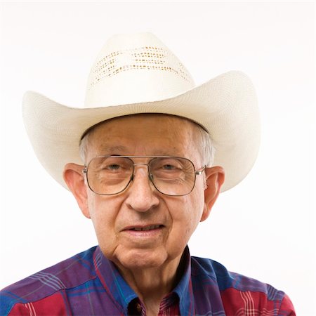 simsearch:400-03926822,k - Portrait of Caucasion elderly man wearing plaid shirt and cowboy hat. Stock Photo - Budget Royalty-Free & Subscription, Code: 400-03924220