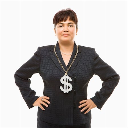 filipina businesswoman - Filipino middle-aged businesswoman wearing chain necklace with oversized dollar sign. Stock Photo - Budget Royalty-Free & Subscription, Code: 400-03924353