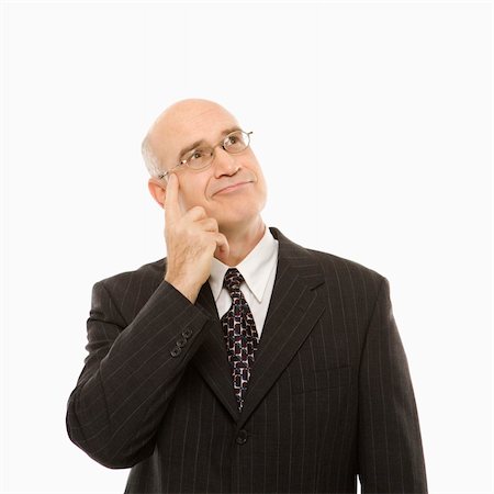 simsearch:400-03926822,k - Caucasian middle-aged businessman with hand to head looking thoughtful standing against white background. Stock Photo - Budget Royalty-Free & Subscription, Code: 400-03924370